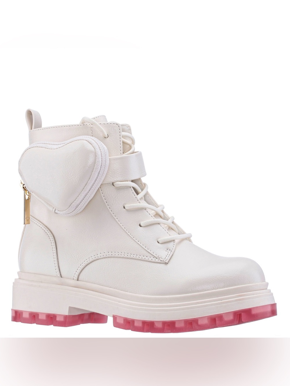 BNWT Girls Nina MILLY ivory zip BOOTS W/heart POUCH cream ivory Lace-Up size 1
